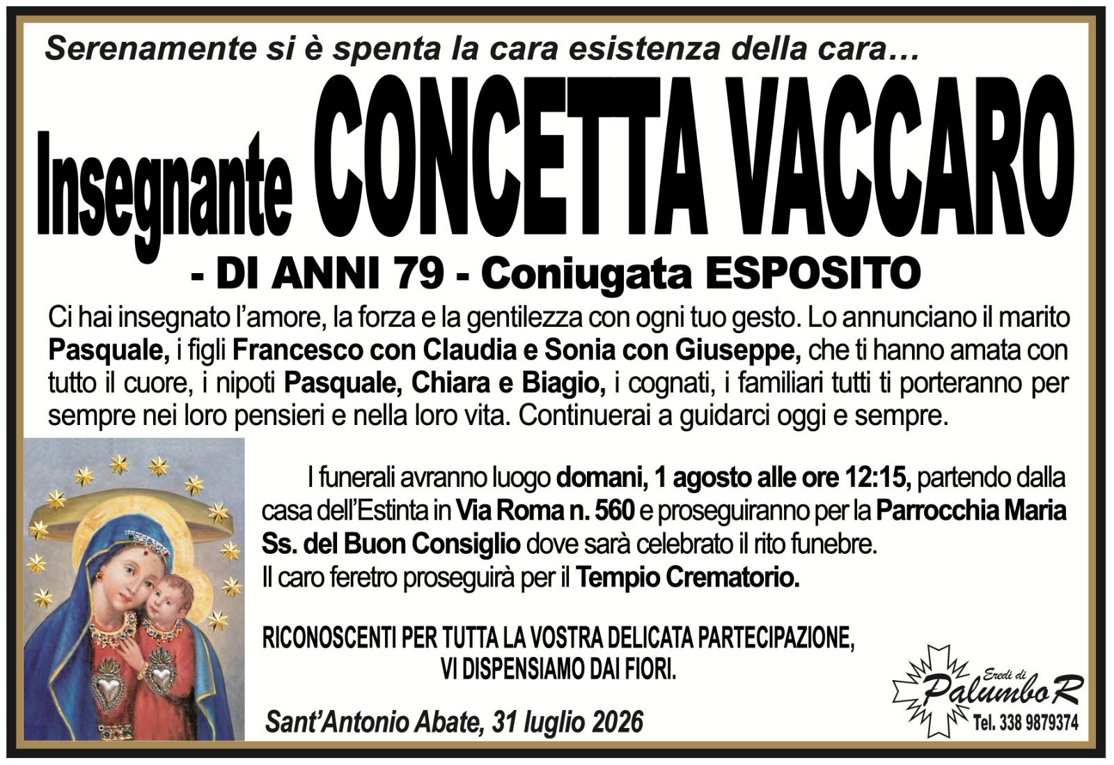 Manifesto funebre di Concetta Vaccaro