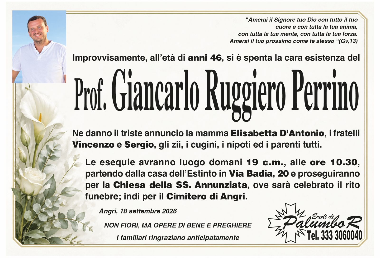 Manifesto funebre di Prof. Giancarlo Ruggiero Perrino
