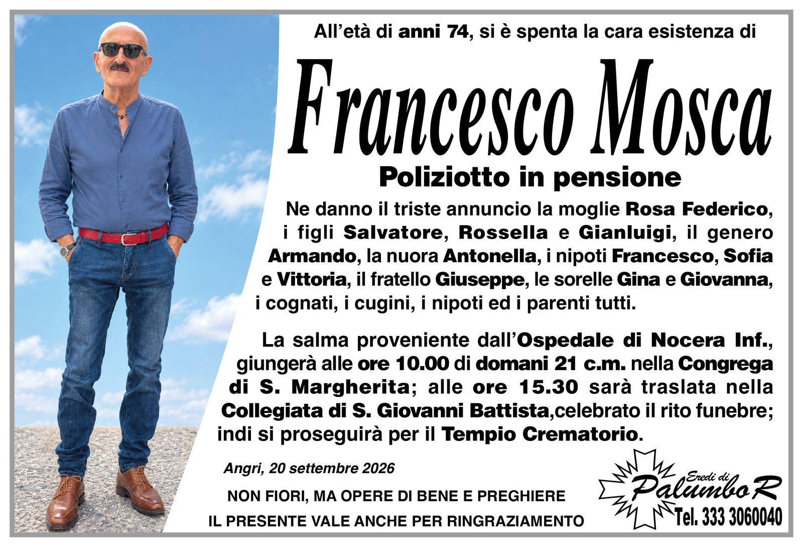 Manifesto funebre di Francesco Mosca